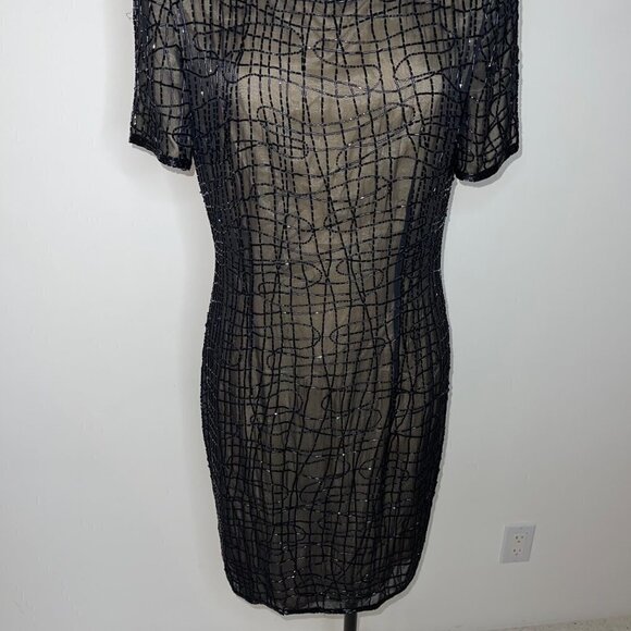 A.J. Bari Womens Dress Black Size 12 Vintage Beaded Shift Pure Silk Cocktail - Picture 16 of 16